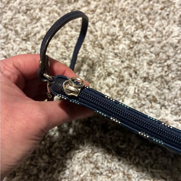 Coach Navy and Teal Patterned Wristlet - Picture 3 of 4